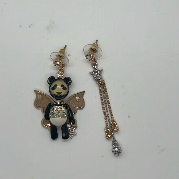 Betsey Johnson Jewelry - Betsy Johnson, costume critters, panda ferry, mismatched earrings
